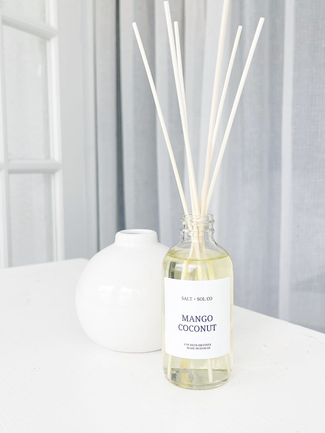 Mango coconut Reed diffuser oil made in Hawaii at salt + SOL co