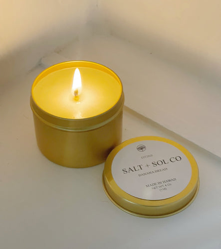 Banana bread scented 4 Oz  candle for sale at SALT + SOL CO made in Hawaii 