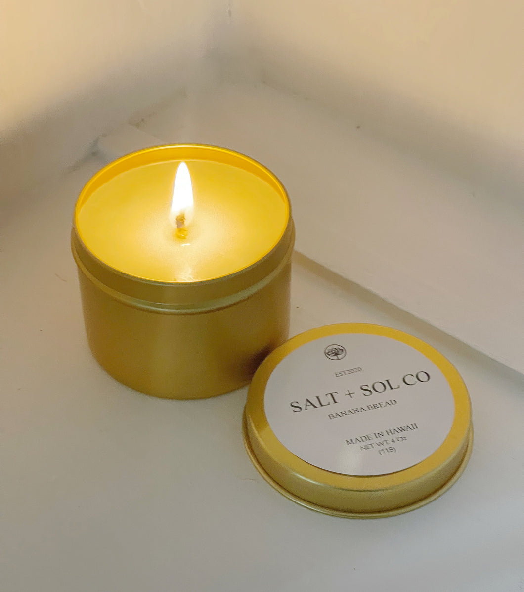 Banana bread scented 4 Oz  candle for sale at SALT + SOL CO made in Hawaii 