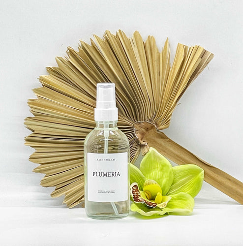 Plumeria luxury room linen spray for sale at salt and SOL co Hawaii business