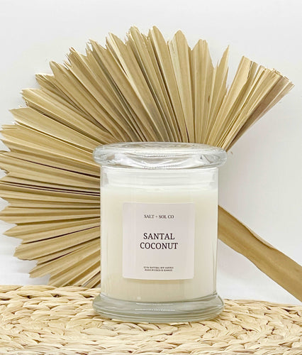 Santal Coconut pure all natural soy candles made in Hawaii at salt and SOL co candle company made in Hawaii 