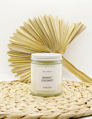 Shop mango coconut soy wax candles at salt and SOL co made in Hawaii 