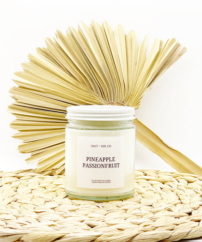Hawaiian pineapple passionfruit candle for purchase at salt and SOL co hawaii candle company