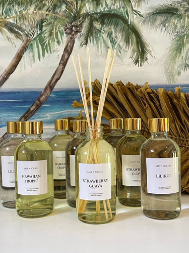Luxury scented Reed diffuser home fragrances made in Hawaii at salt + SOL co