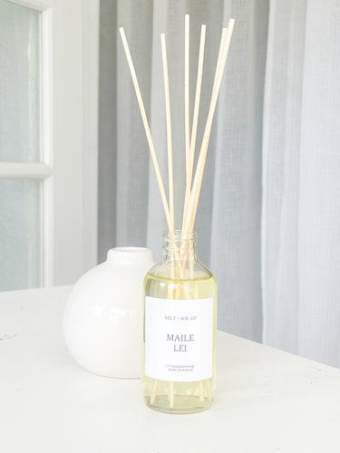 Shop Maile lei scented reed diffuser oil hand poured in Hawaii at salt and SOL co 