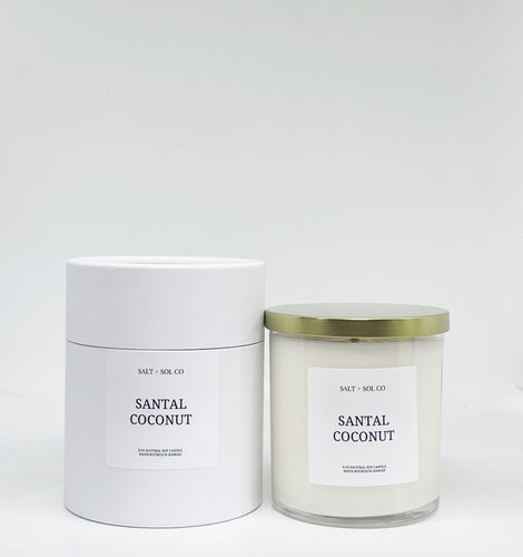 Santal Coconut luxury soy wax candle made in Hawaii at SALT + SOL CO