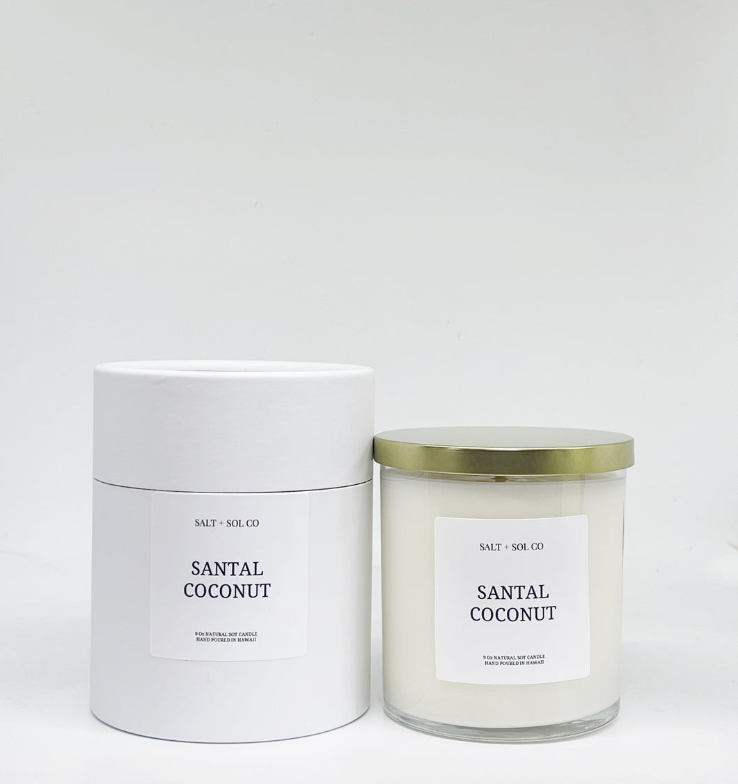 Santal Coconut luxury soy wax candle made in Hawaii at SALT + SOL CO