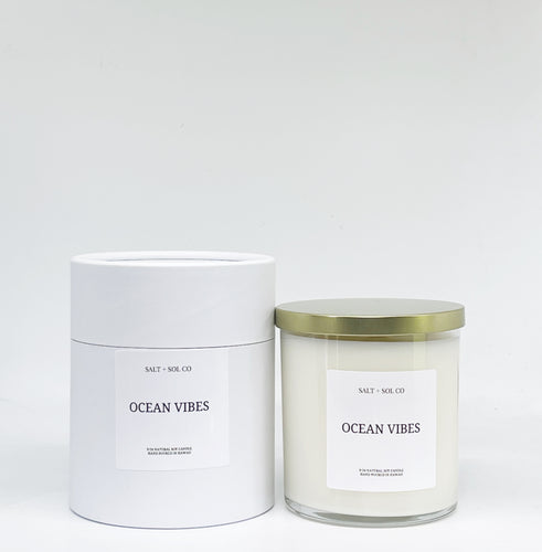 Ocean Vibes all natural soy wax candle made in Hawaii at salt + sol co