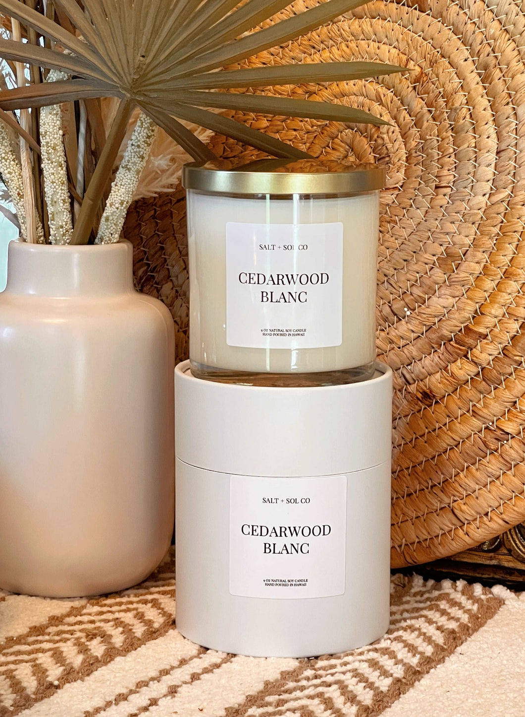 Cedarwood Blanc Candles made in USA at salt and SOL co candle company