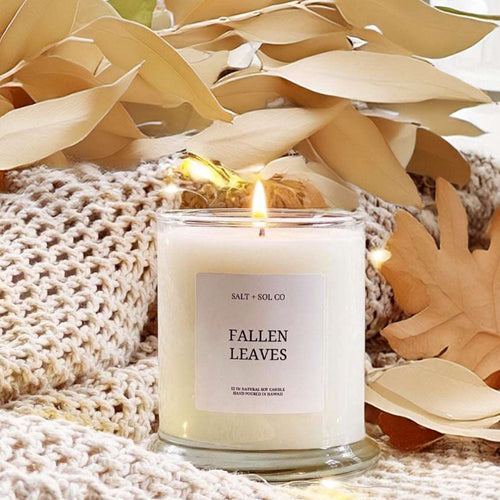 Fallen leaves scented candles made in USA at salt and sol co candle company