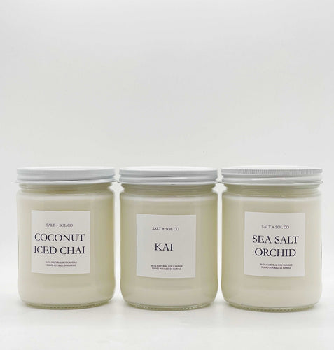 16 Oz Hand poured soy wax scented candles made in Hawaii at salt + SOL co