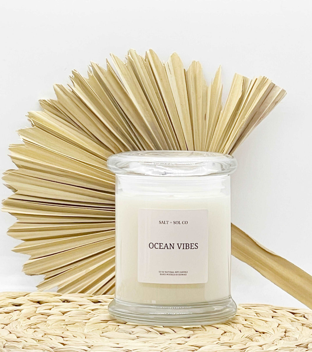 Ocean-inspired candle with relaxing ocean air and soft coastal fragrance Luxury Hawaiian Candles – Handcrafted by Salt + SOL Co.