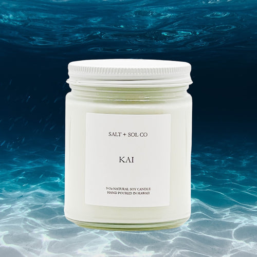 kai ocean scent soy wax candles for sale at salt + sol co candles hand poured in hawaii